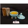 Image 2 : Pair of Marble Stone Candle Sticks & House of Fuller Porcelain Candle Dish with Lid