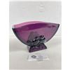 Image 2 : Vintage Fenton Verlys Lovebirds Amethyst Glas Fan Vase with Original Sticker