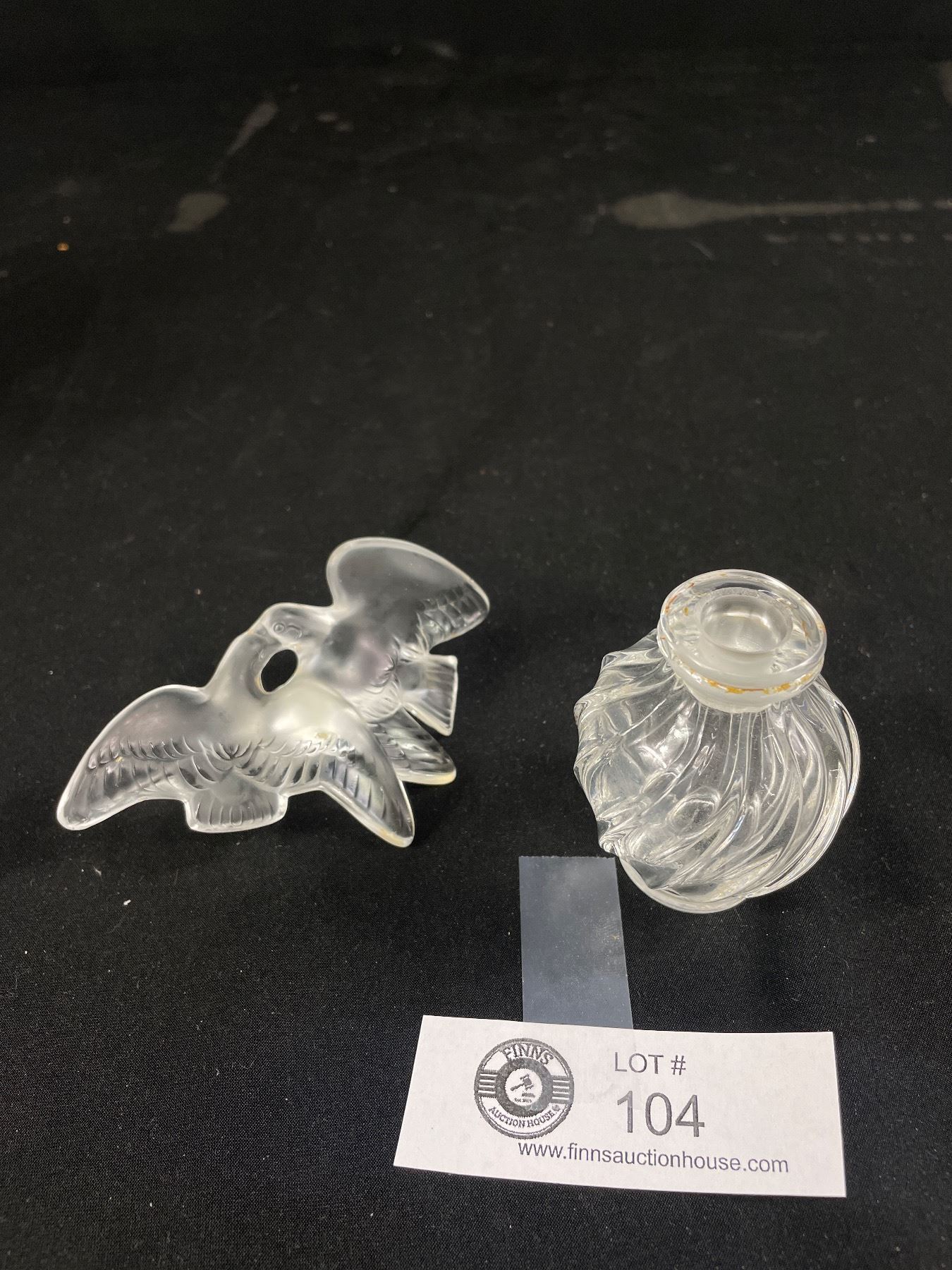 Beautiful Vintage Lalique Crystal Perfume Bottle with Flying Doves Stopper