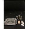 Image 1 : Lot of Vintage Household Collectibles. Silverplated Tray, Napkin Rings, and 2 Vintage Ashtrays