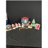 Image 1 : Large Lot of Christmas Décor! Santa and Reindeer, 4 Stocking Hangers, Crocheted Christmas Tree Etc.