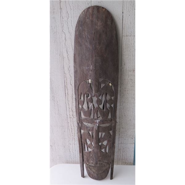 Carved Wooden African Mask Wall Hanging 32"L