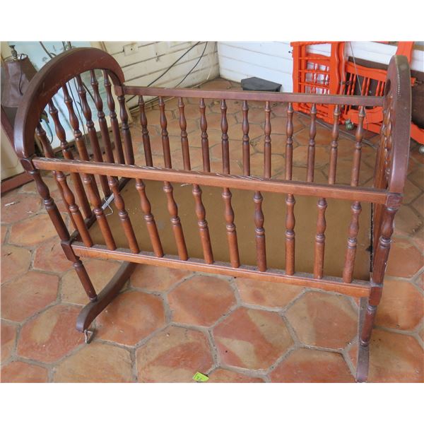 Carved Wooden Rocking Crib Cradle 38"x22"x27"H