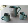 Image 1 : Hand Thrown Glazed Pitcher 5"H w/ Handle & 2 Matching Mugs