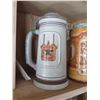 Image 2 : Qty 4 Beer Steins (3 w/ Lids): Village Blacksmith, Budweiser, Eisenbahnen 1985, etc