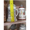Image 8 : Qty 4 Beer Steins (3 w/ Lids): Village Blacksmith, Budweiser, Eisenbahnen 1985, etc