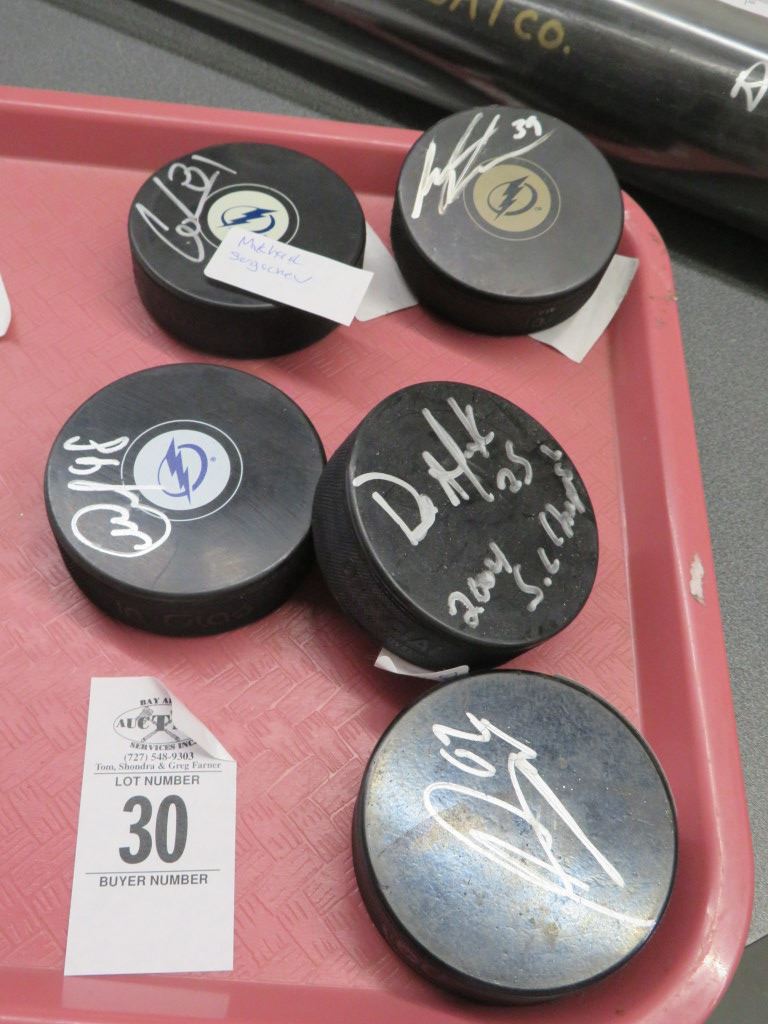 Signed Pucks 5-Signed Hockey Pucks - 5 X