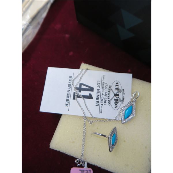 Sterling Silver Necklace & Ring w/Turquoise Stone