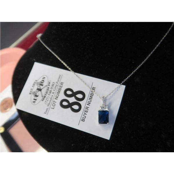 Sterling Silver Necklace w/Sapphire Pendant