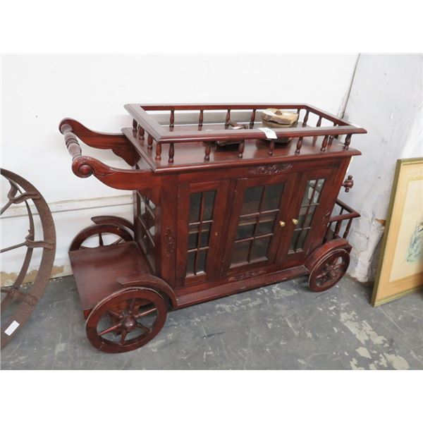 Mahogany Carved Wagon Style 2 Sided Tea Cart