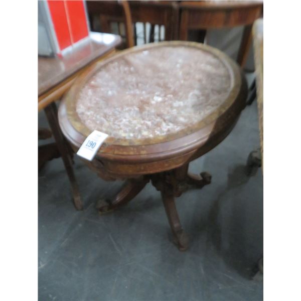 Carved Mahogany Empire Marble Inlay Oval Side Table