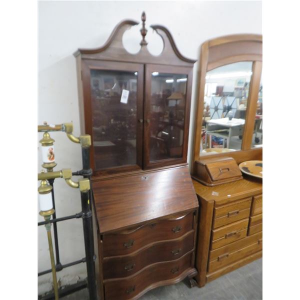 Mahogany Drop Front Glass Door Desk