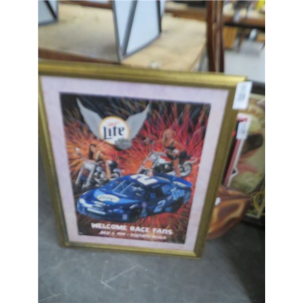 Framed Miller Lite Nascar Print - 25  x 32 