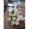 Image 1 : Lot of Painted Cups, Pitchers, Teapot & Milk Glass Dishes
