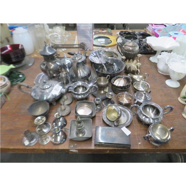 Lot of Silverplated Tea Set, Bowls, Pictures & Cups