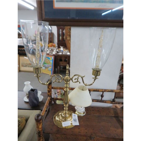 Brass Candleabra And Small Lamp