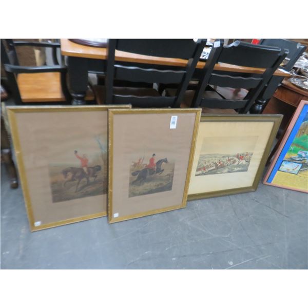 3-Framed Fox Hunt Print - 28" x 22" - 3 X $