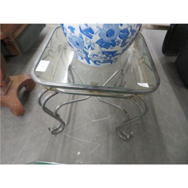 Metal Base Glasstop Side Table