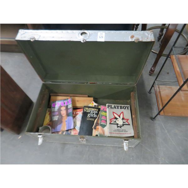 Grey Steamer Trunk w/Vintage Playboy Magazines