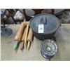 Image 2 : Vintage Cast Iron Lidded Pot, Rolling Pins, Thermometers, Level & More