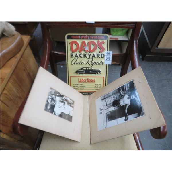 Dad's Backyard Auto Repair Tin, Boxing & Football Player Photos