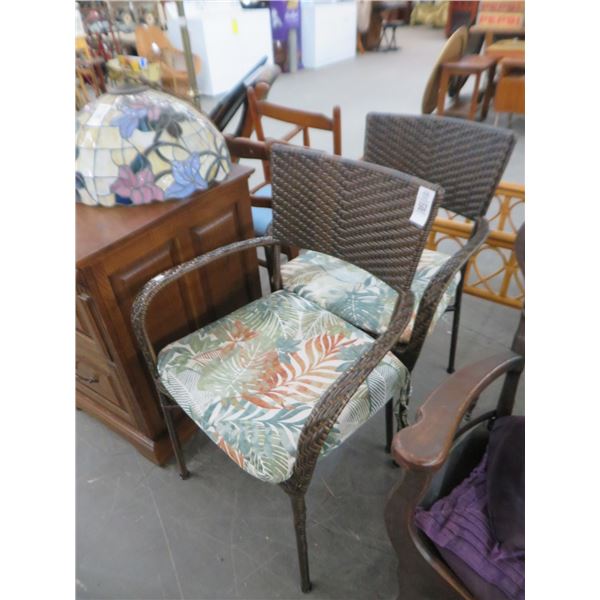 Brown Rattan Padded Armchairs (2)