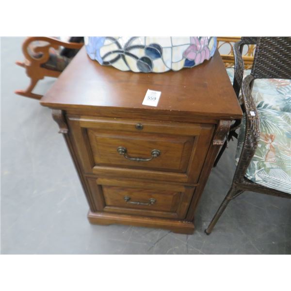 Carved Oak 2 Drawer File Cabinet