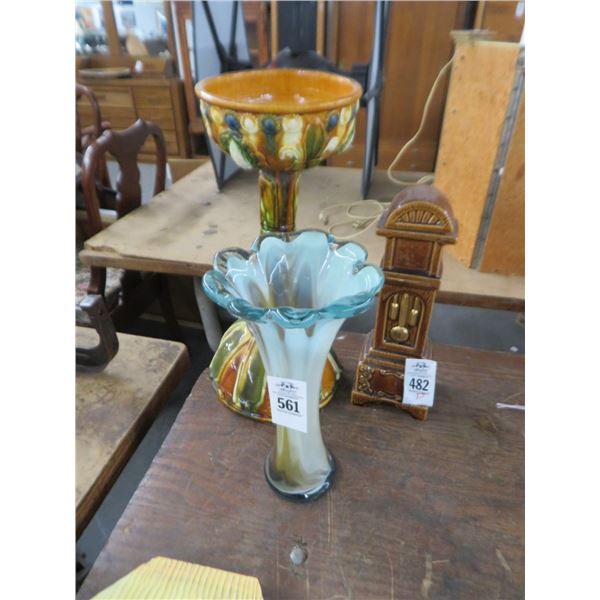 Ceramic Urn, Art Glass Bud Vase