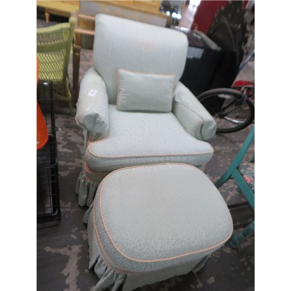 Light Green Fabric Armchair w/Ottoman