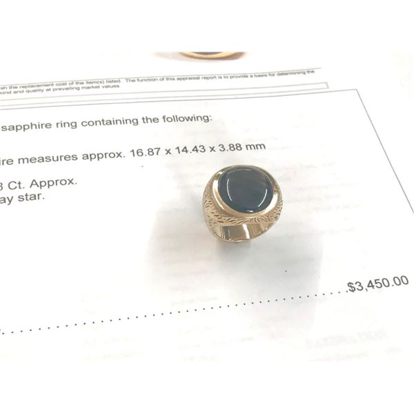 14K YG Black Star Sapphire Ring w/One Oval Black Star Bezel Set 22.9g - Replacement