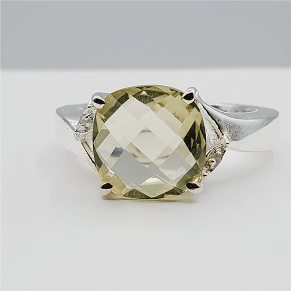 Sterling Silver Natural Rose Quartz & White Sapphire Ring