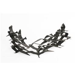 Mid Century Modern Fireplace screen with birds,  USA c. 1960 in the style of Curtis Jere