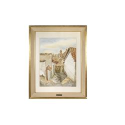 Ignacio Manuel Beteta ( 1898-1988): Village with Temple, Mexico 1974