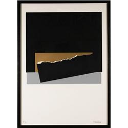 Ferruccio Bertoluzzi ( Venice 1920-  ) : Composizione grigia, ocra e nera 1972 