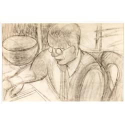 Vina Sarti ( NY 1936-1996 ): Reading Man with dish