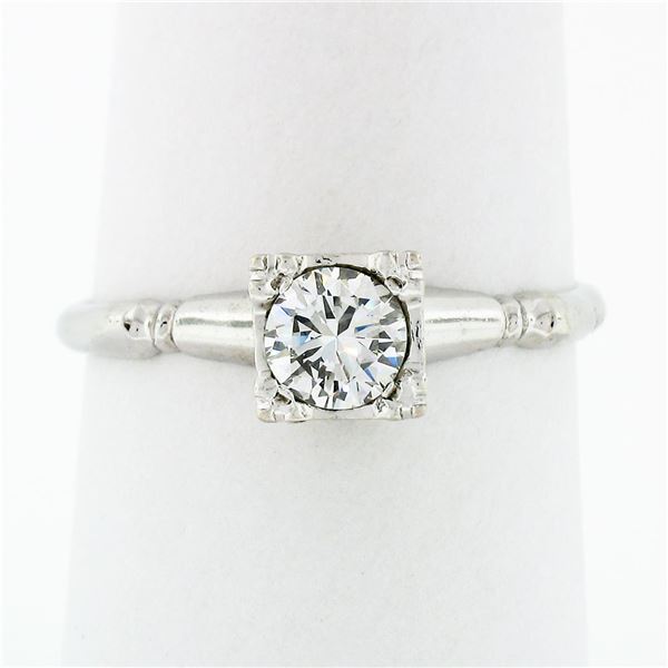 Vintage Solid 14k White Gold .46 ctw Prong Round Diamond Solitaire Engagement Ri