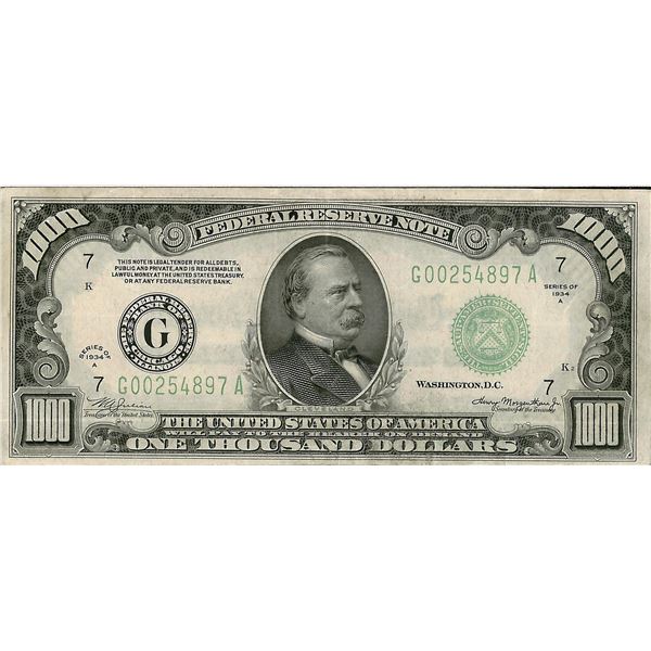 1934A $1000 Federal Reserve Bank Note Chicago