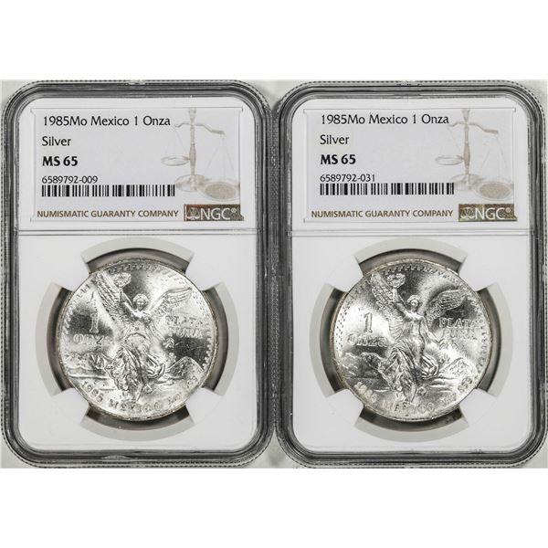 Lot of (2) 1985Mo Mexico 1 Onza Libertad Silver Coins NGC MS65