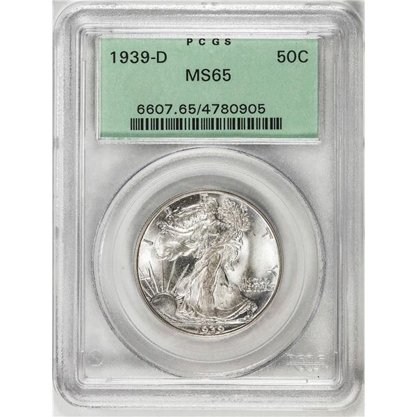 1939-D Walking Liberty Half Dollar Coin PCGS MS65 Old Green Holder
