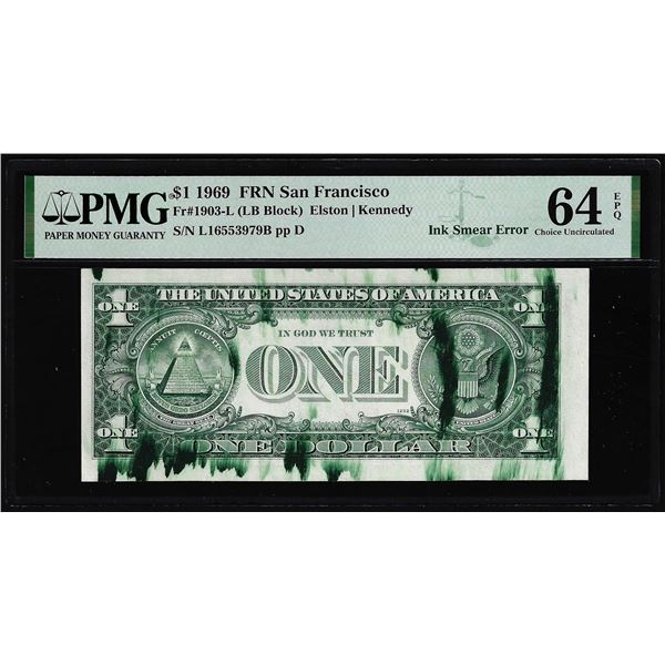 1961 $1 Federal Reserve Ink Smear Error Note PMG Choice Uncirculated 64EPQ