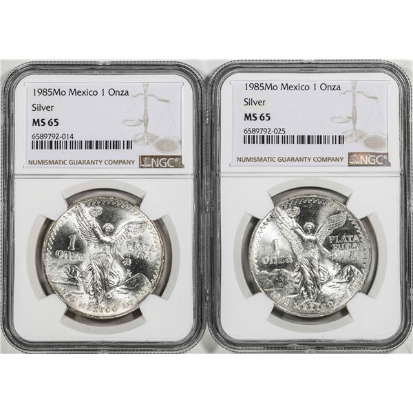 Lot of (2) 1985Mo Mexico 1 Onza Libertad Silver Coins NGC MS65