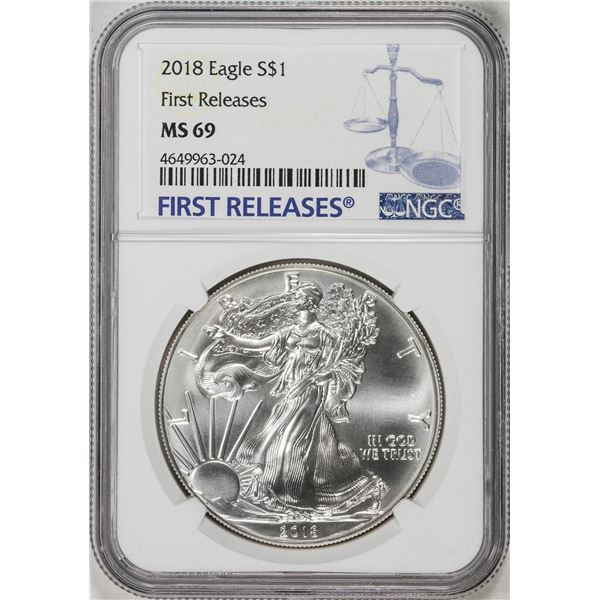 2018 $1 American Silver Eagle Coin NGC MS69 First Releases