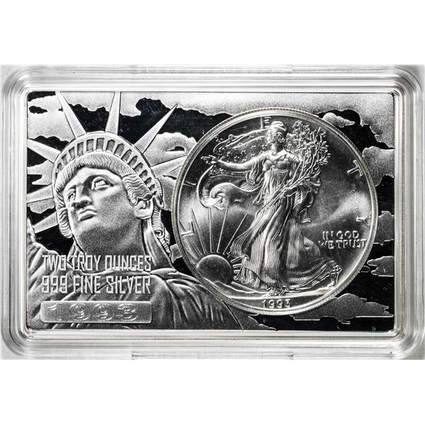 1993 $1 American Silver Eagle Coin & 2oz Silver Bar Set