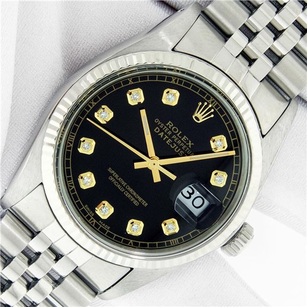 Rolex Men's Stainless Steel Black Diamond Datejust Wristwatch
