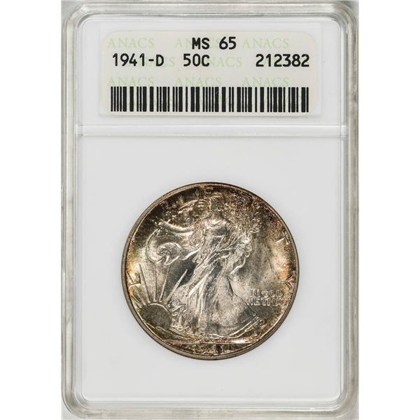 1941-D Walking Liberty Half Dollar Coin ANACS MS65 Old Soap Box Holder