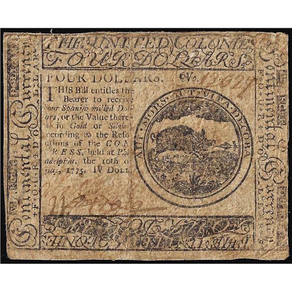 May 10, 1775 $4 Continental Currency Note CC-4