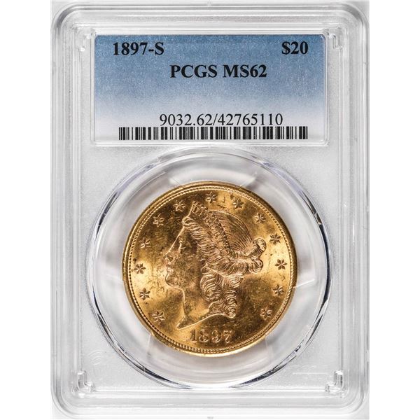 1897-S $20 Liberty Head Double Eagle Gold Coin PCGS MS62