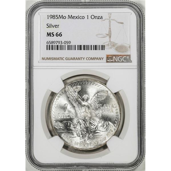 1985Mo Mexico 1 Onza Libertad Silver Coin NGC MS66