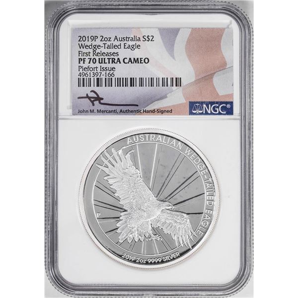 2019P $2 Australia Wedge-Tailed Eagle Silver Coin NGC PF70 Ultra Cameo Mercanti Signed