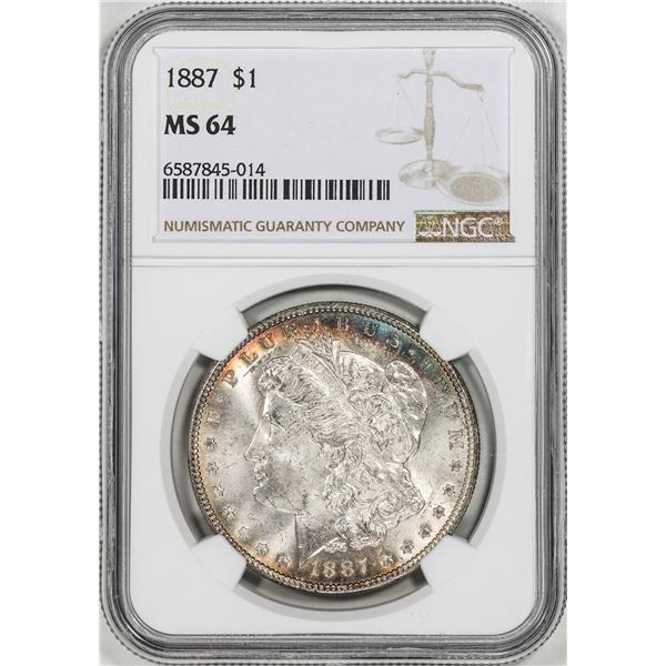 1887 $1 Morgan Silver Dollar Coin NGC MS64 Nice Toning